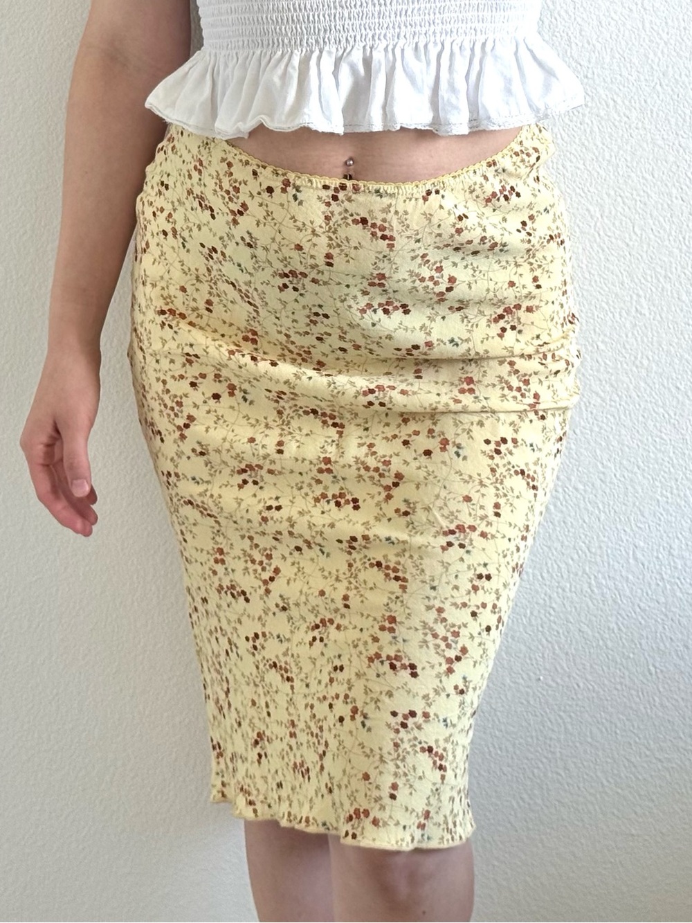Floral Slip Straight Skirt Knee Length